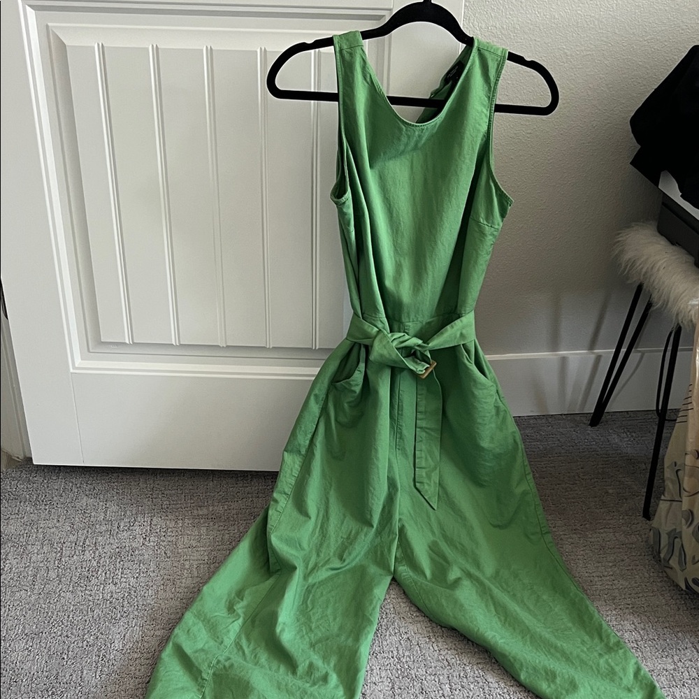 Ann Taylor Vibrant Green Tie-Waist Jumpsuit